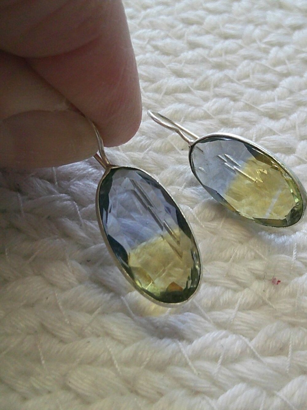 Gorgeous BLUE/YELLOW BI-COLOR TOURMALINE Handmade Sterling 925 Earrings #751E